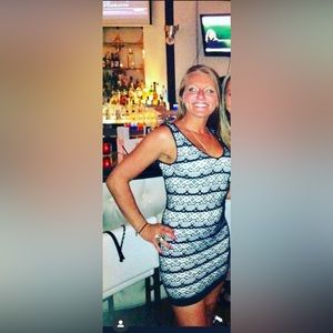 Bebe white and black fitted dress